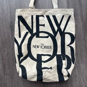 TWO The New Yorker Classic Logo Tote, oatmeal linen with black print